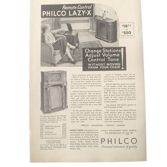Vintage 1933 Philco Lazy X Remote Ad Advertisment - Picture 3 of 4